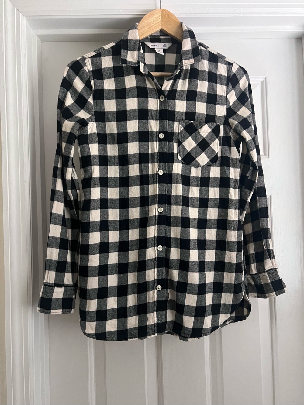 Old Navy XS Black White Plaid Flannel Button Down Shirt 100% Cotton